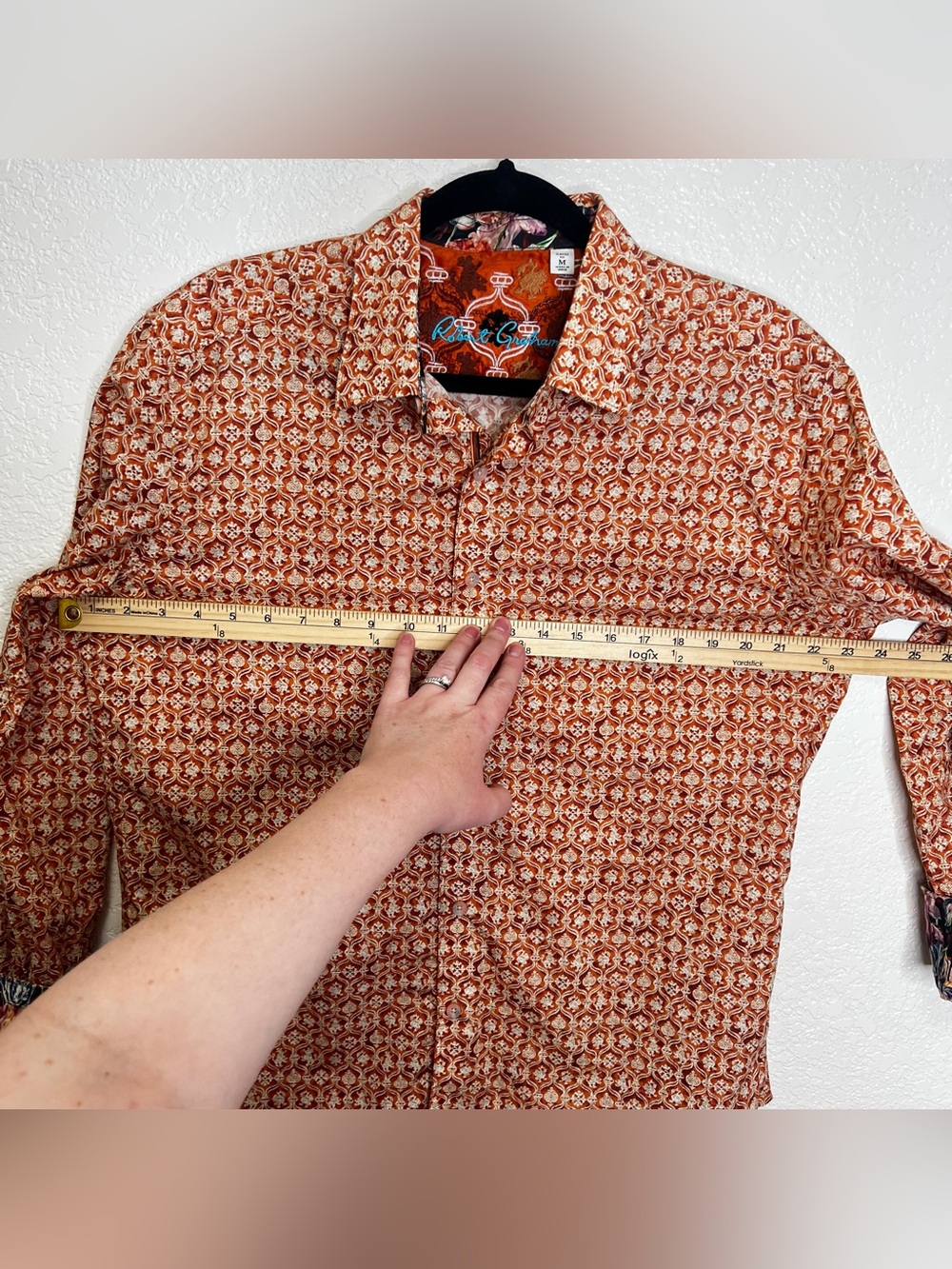 Robert Graham Medallion Floral Flip Cuff Button Down Shirt Orange Mens Sz M - Picture 11 of 12